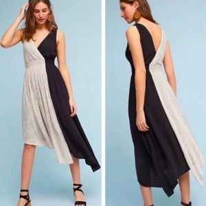 Maeve Elisabel Two Tone Tank Top Fit & Flare Asymmetrical Lined Sz S Midi Dress